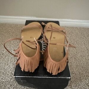 Aqua Tan Fringe Sandals